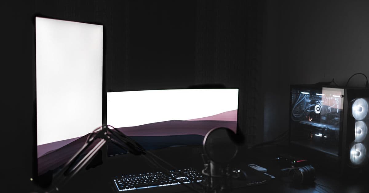Gaming PC setup in a dark room