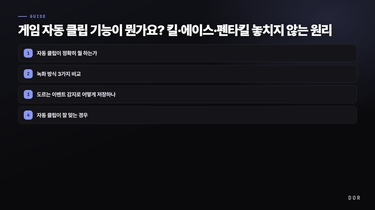 게임 자동 클립 기능이 뭔가요? 킬·에이스·펜타킬 놓치지 않는 원리 단계 요약 도식