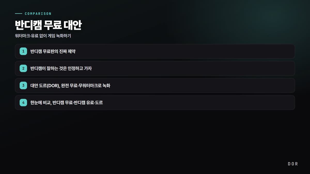 반디캠 무료 대안 단계 요약 도식