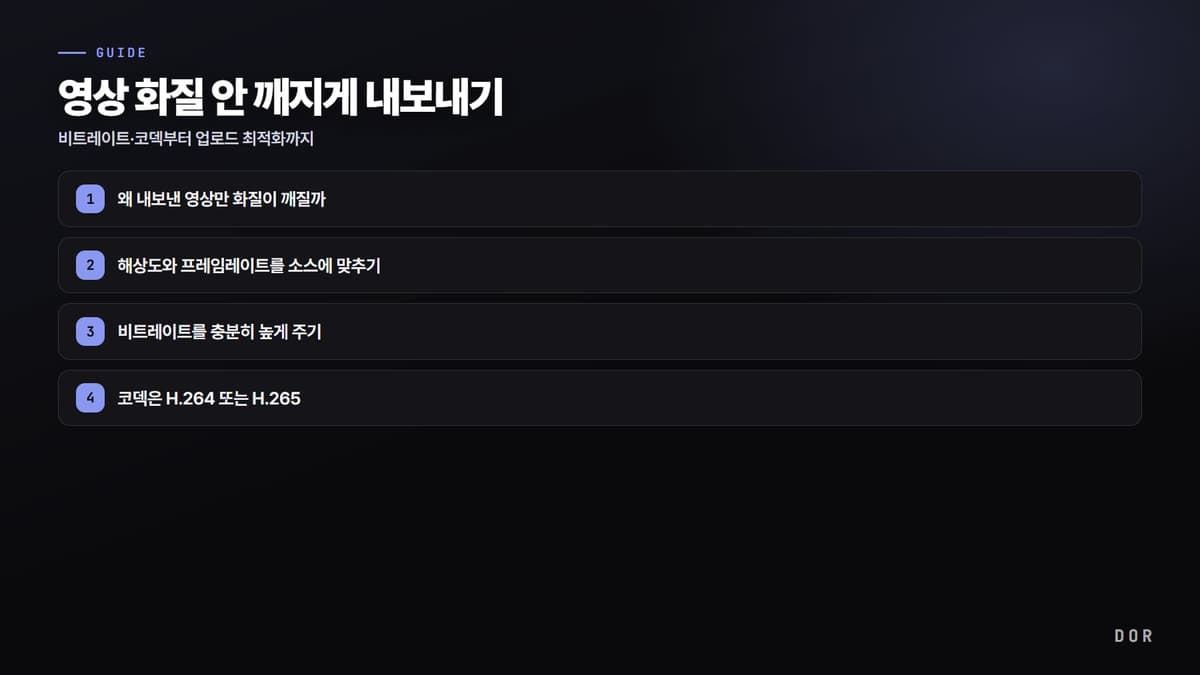 영상 화질 안 깨지게 내보내기 단계 요약 도식
