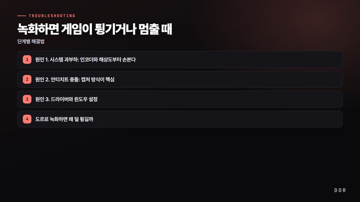 녹화하면 게임이 튕기거나 멈출 때 단계 요약 도식