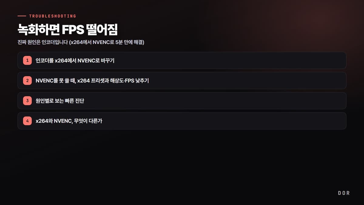 녹화하면 FPS 떨어짐 단계 요약 도식