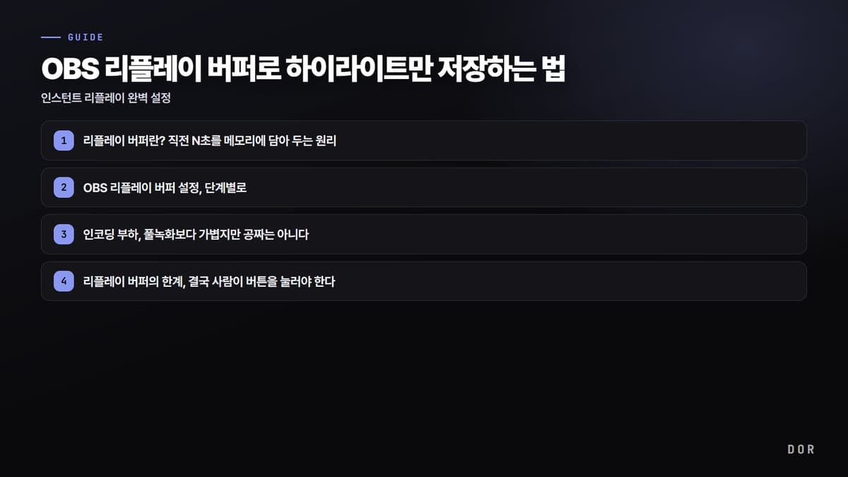 OBS 리플레이 버퍼로 하이라이트만 저장하는 법 단계 요약 도식