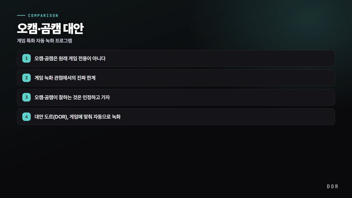 오캠·곰캠 대안 단계 요약 도식