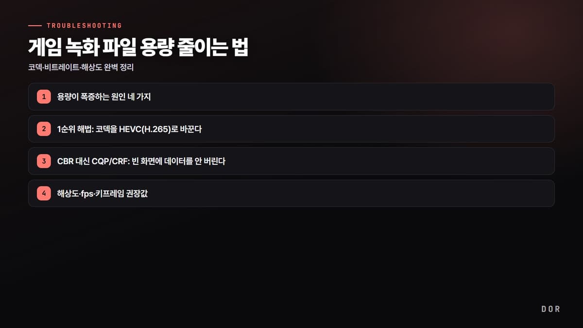 배그 녹화 비트레이트별 시간당 저장 용량 비교