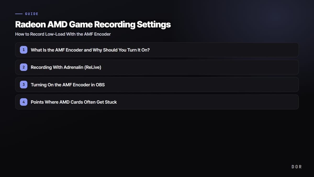 Radeon AMD Game Recording Settings — step-by-step overview graphic