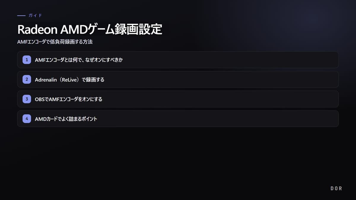 Radeon AMDゲーム録画設定 の手順まとめ図