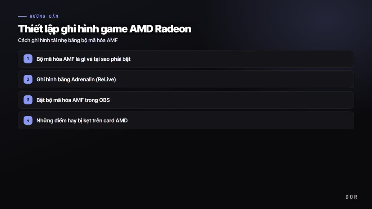 Thiết lập ghi hình game AMD Radeon — sơ đồ tóm tắt các bước