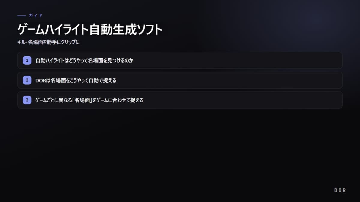 ゲームハイライト自動生成ソフト の手順まとめ図