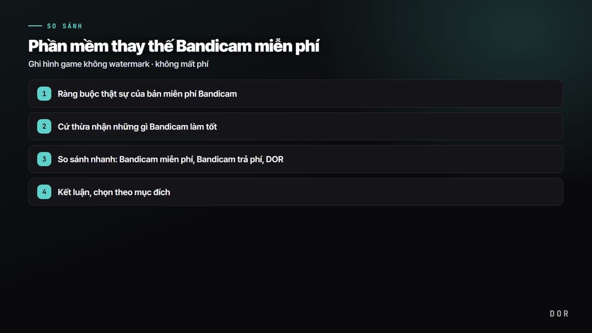 Phần mềm thay thế Bandicam miễn phí — sơ đồ tóm tắt các bước