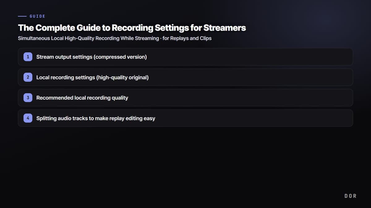 The Complete Guide to Recording Settings for Streamers — step-by-step overview graphic