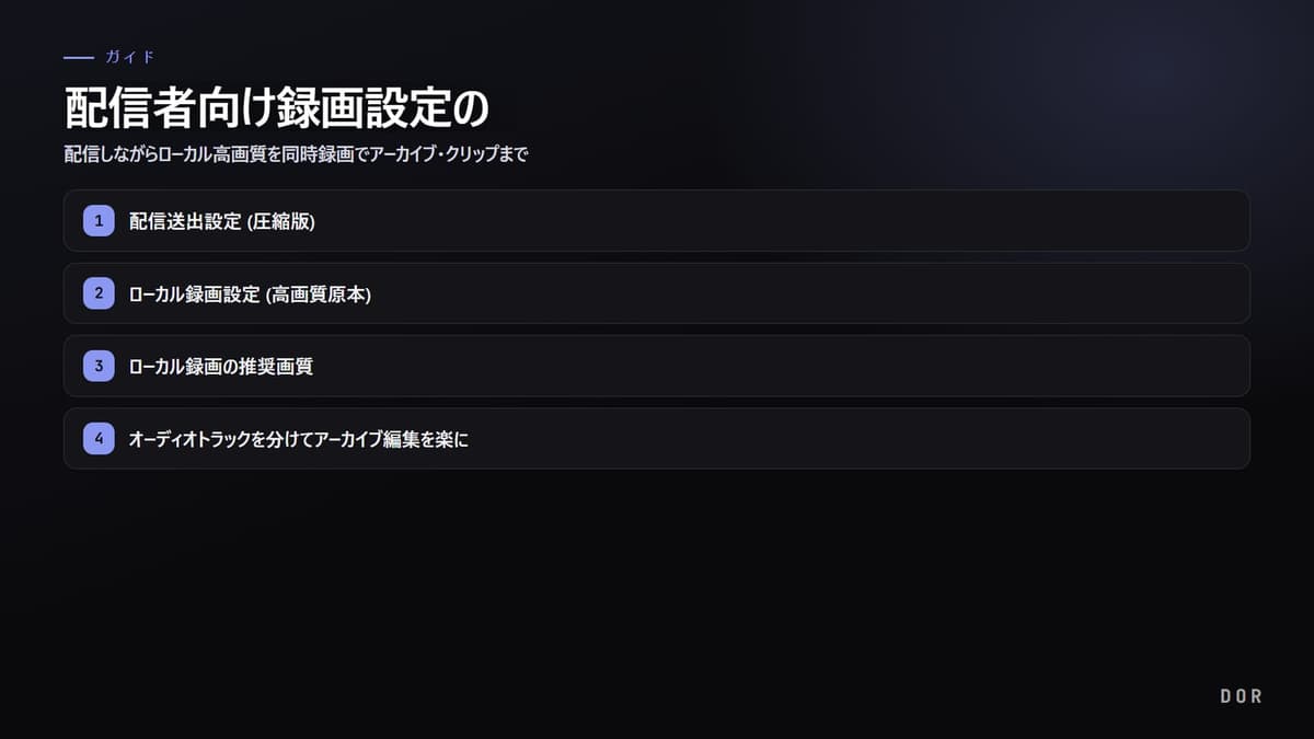配信者向け録画設定の完全ガイド の手順まとめ図