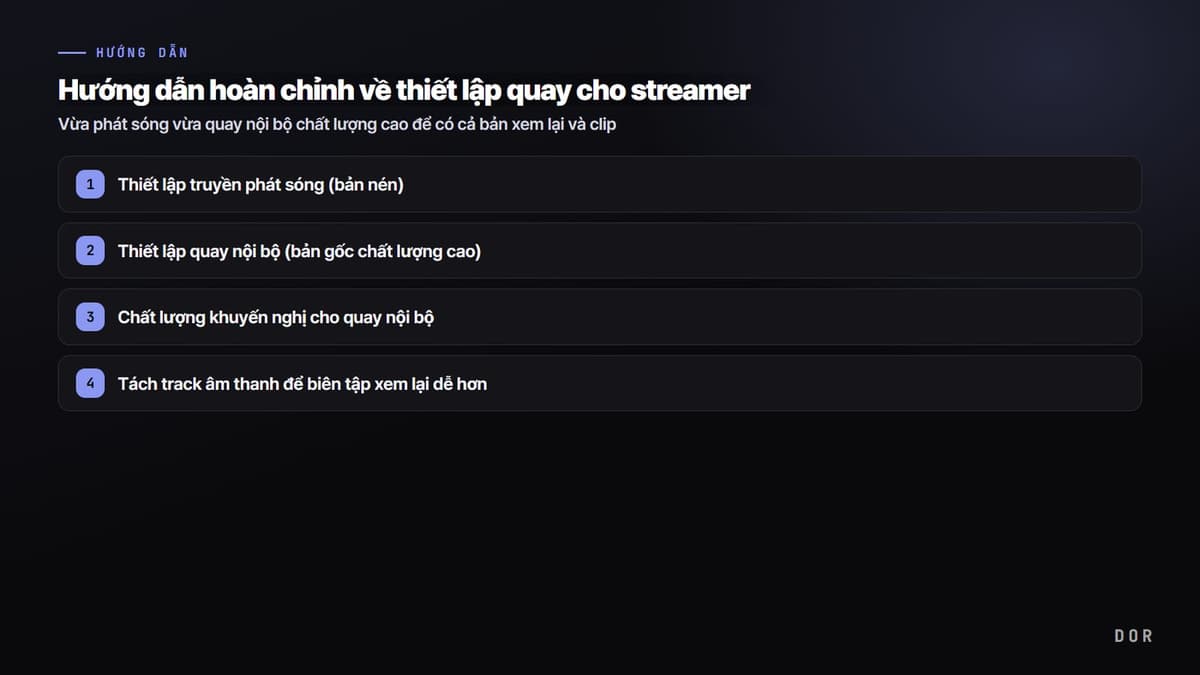 Hướng dẫn hoàn chỉnh về thiết lập quay cho streamer — sơ đồ tóm tắt các bước