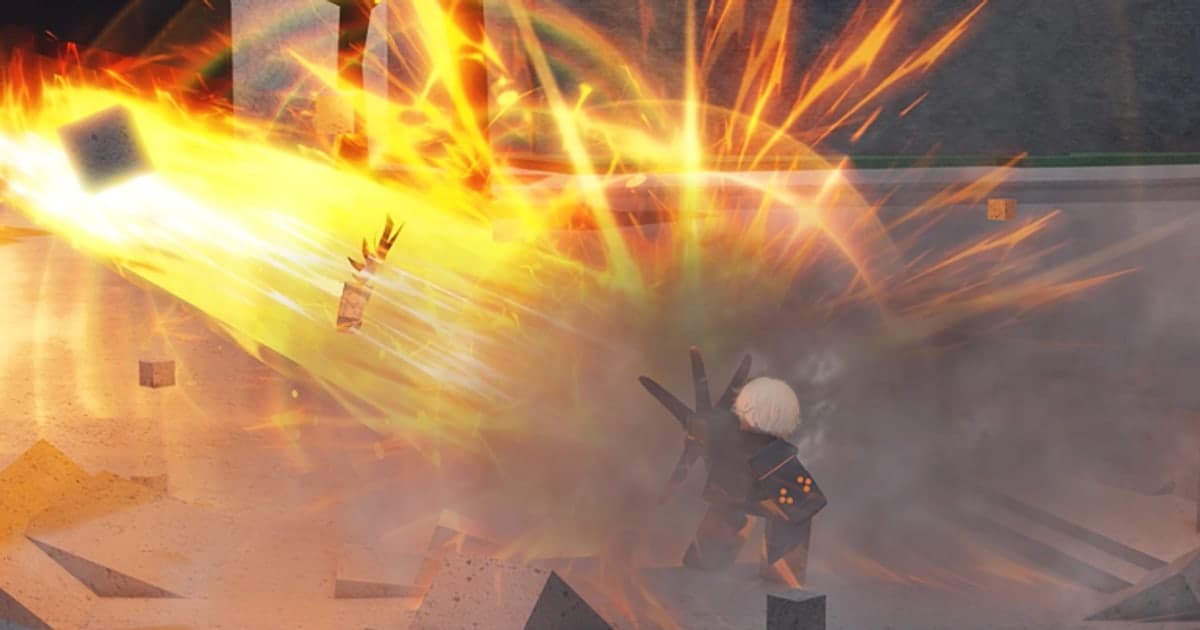 Official The Strongest Battlegrounds thumbnail with a fight amid an explosion