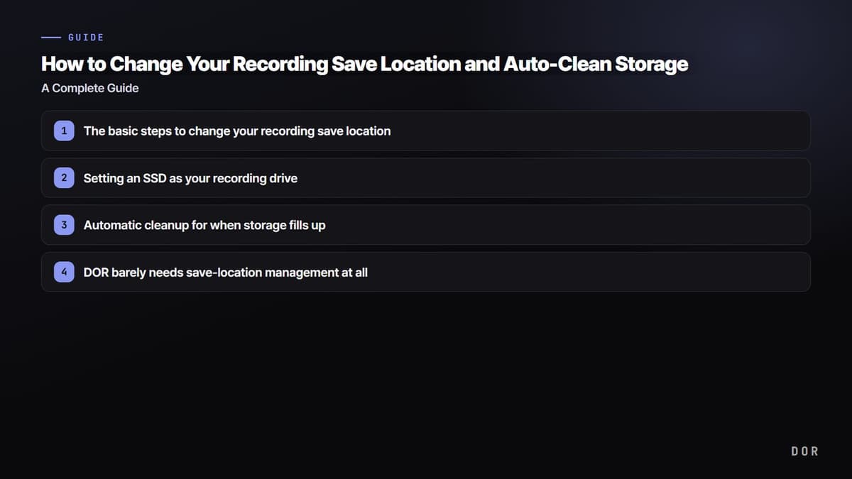 How to Change Your Recording Save Location and Auto-Clean Storage — step-by-step overview graphic