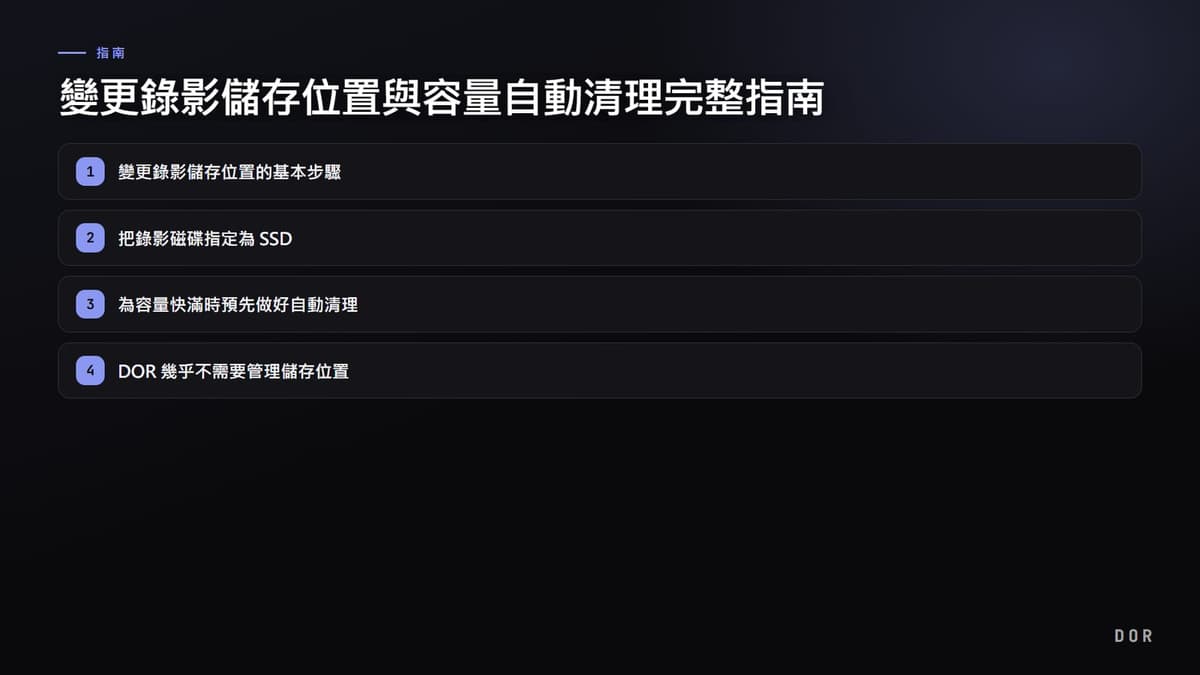 變更錄影儲存位置與容量自動清理完整指南 步驟重點圖示