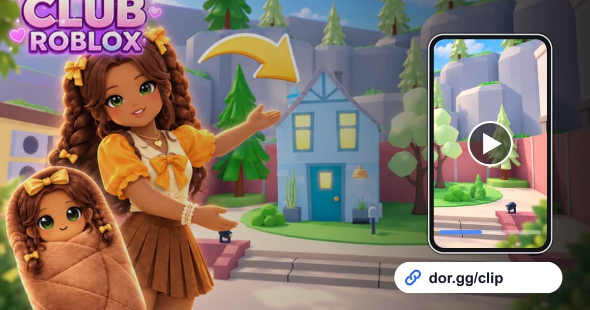 Club Roblox RP official thumbnail with a phone playing a clip and a dor.gg share link