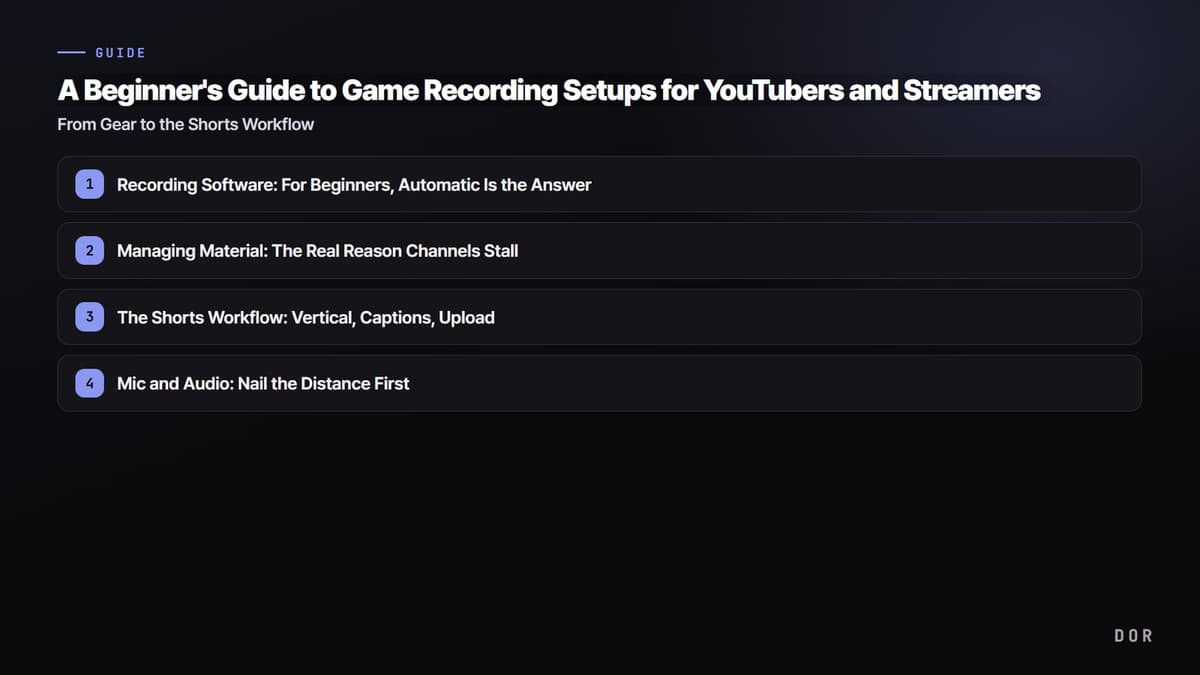 A Beginner's Guide to Game Recording Setups for YouTubers and Streamers — step-by-step overview graphic