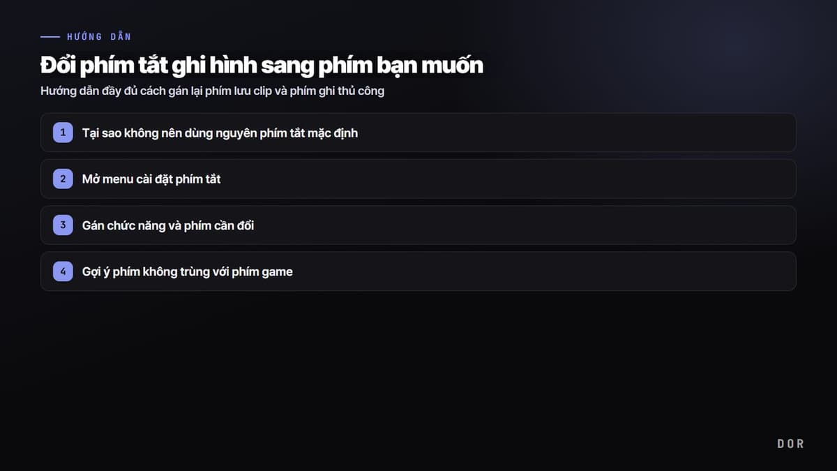 Đổi phím tắt ghi hình sang phím bạn muốn — sơ đồ tóm tắt các bước
