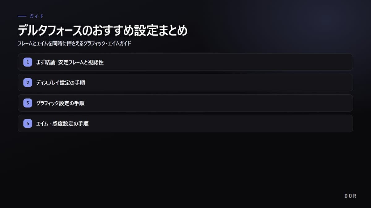 デルタフォースのおすすめ設定まとめ の手順まとめ図