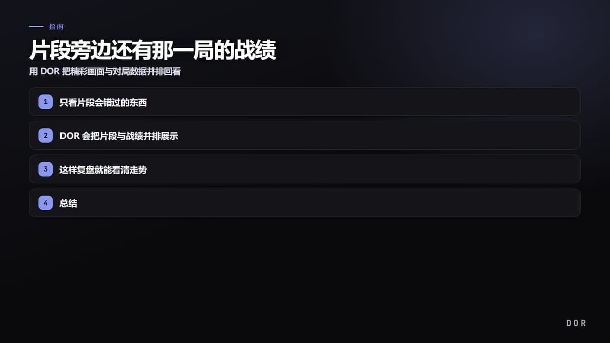 片段旁边还有那一局的战绩 步骤要点图示