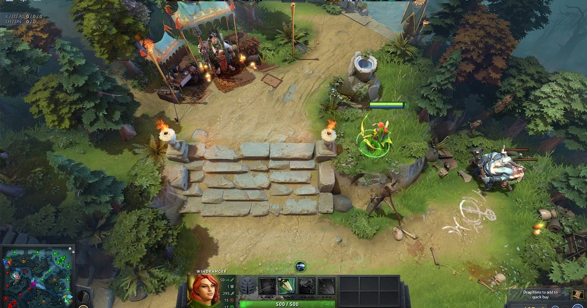 英雄在丛林线上交战的 DOTA2 官方截图