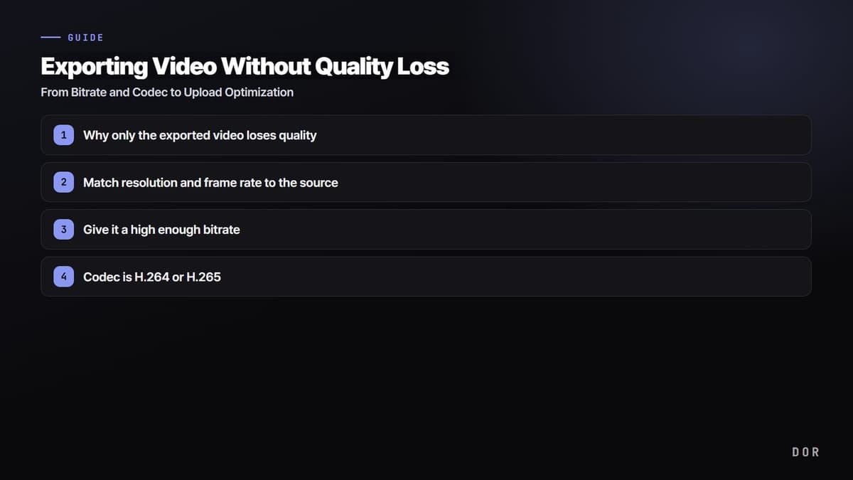 Exporting Video Without Quality Loss — step-by-step overview graphic