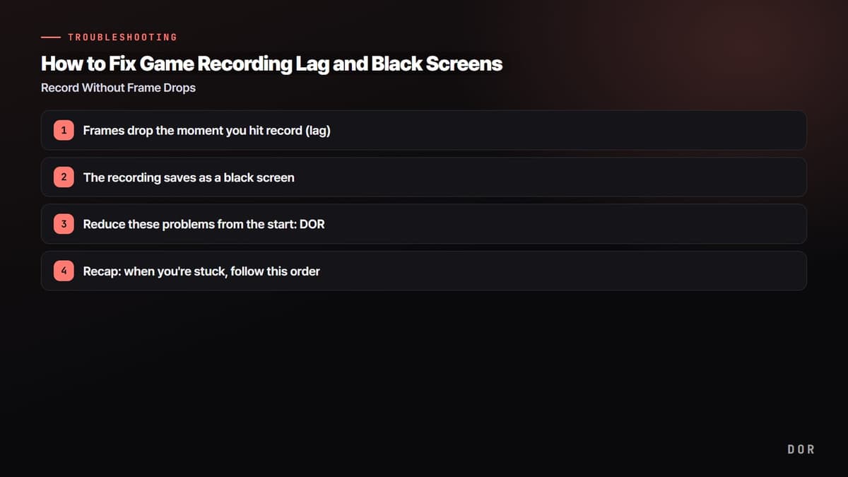 How to Fix Game Recording Lag and Black Screens — step-by-step overview graphic