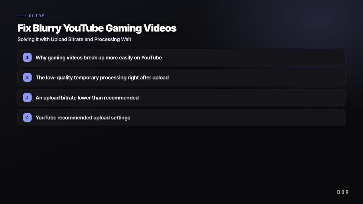 Fix Blurry YouTube Gaming Videos — step-by-step overview graphic