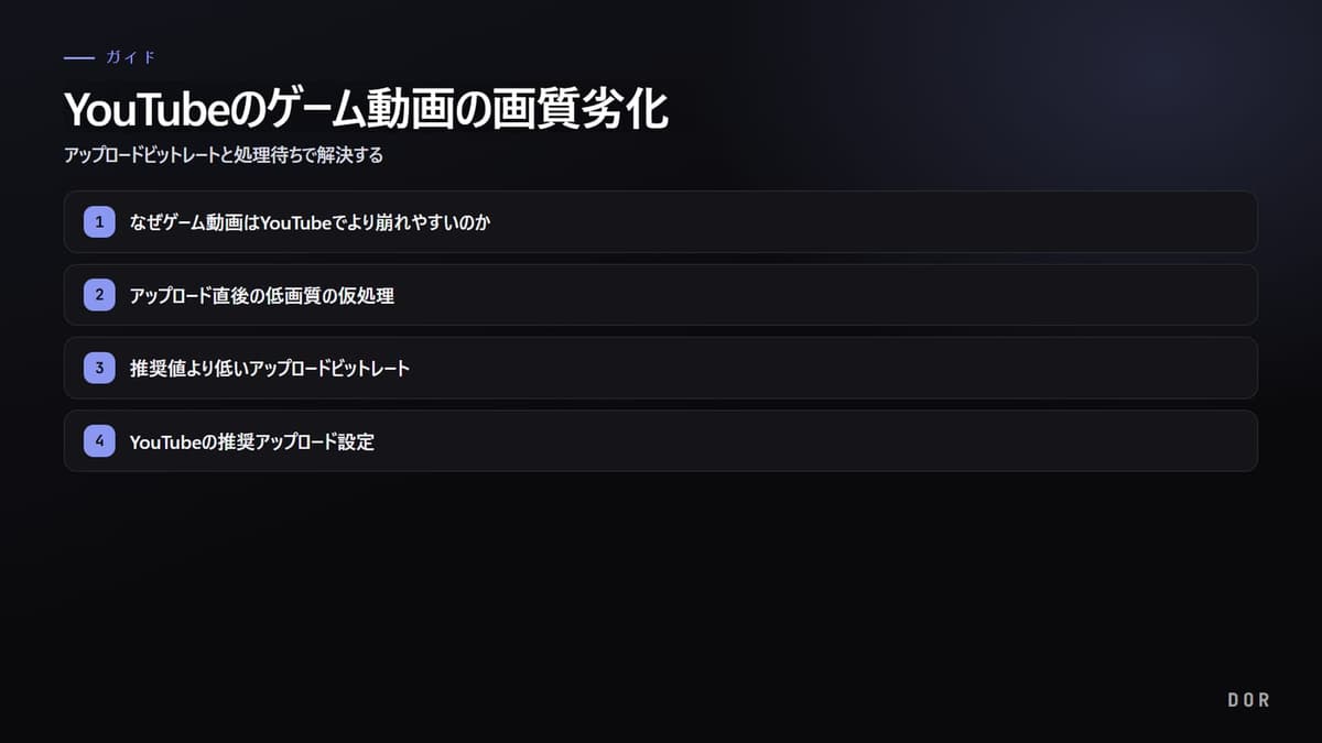YouTubeのゲーム動画の画質劣化 の手順まとめ図