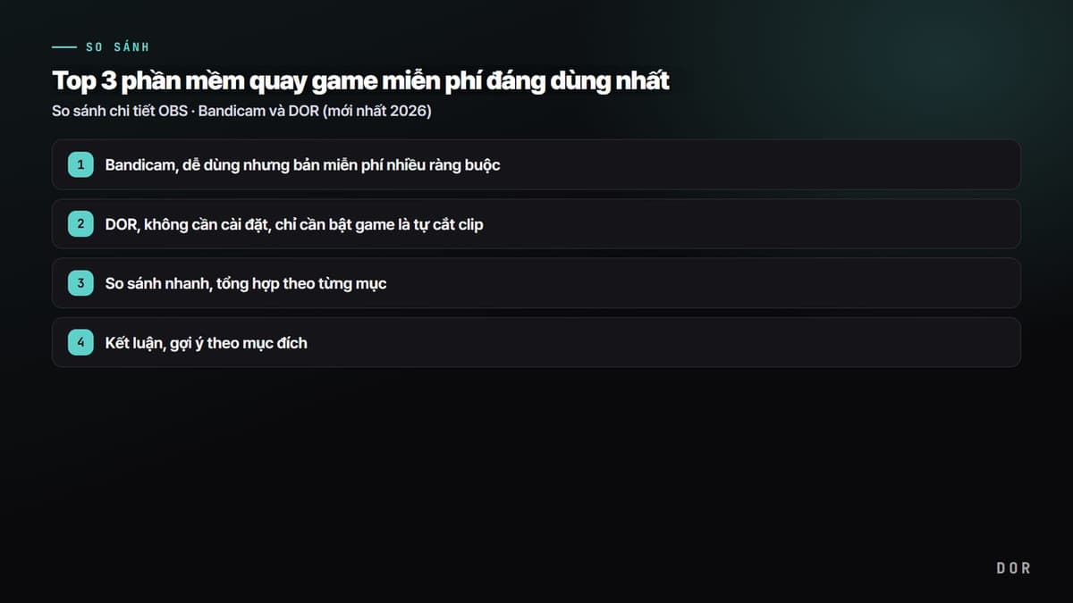 Top 3 phần mềm quay game miễn phí đáng dùng nhất — sơ đồ tóm tắt các bước