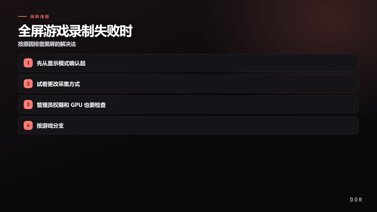 全屏游戏录制失败时 步骤要点图示