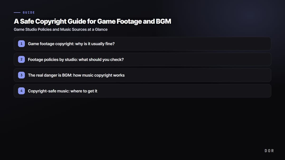 A Safe Copyright Guide for Game Footage and BGM — step-by-step overview graphic