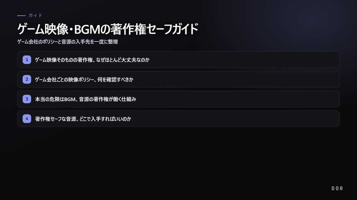 ゲーム映像・BGMの著作権セーフガイド の手順まとめ図