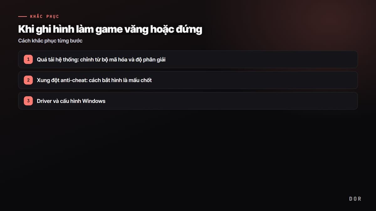 Khi ghi hình làm game văng hoặc đứng — sơ đồ tóm tắt các bước