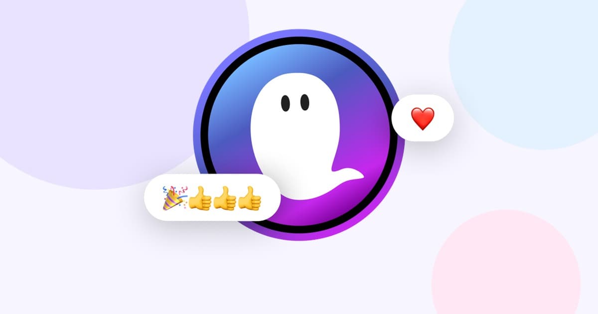 DOR ghost character surrounded by heart, celebration, and thumbs-up emoji bubbles