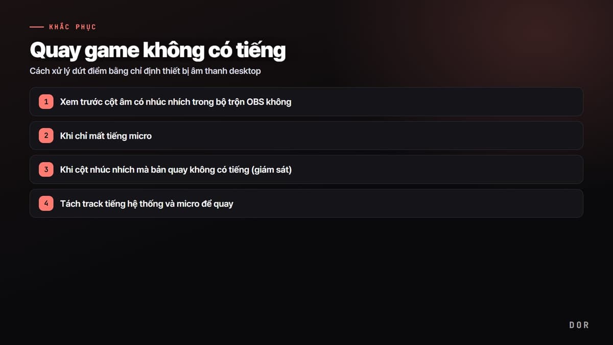 Quay game không có tiếng — sơ đồ tóm tắt các bước