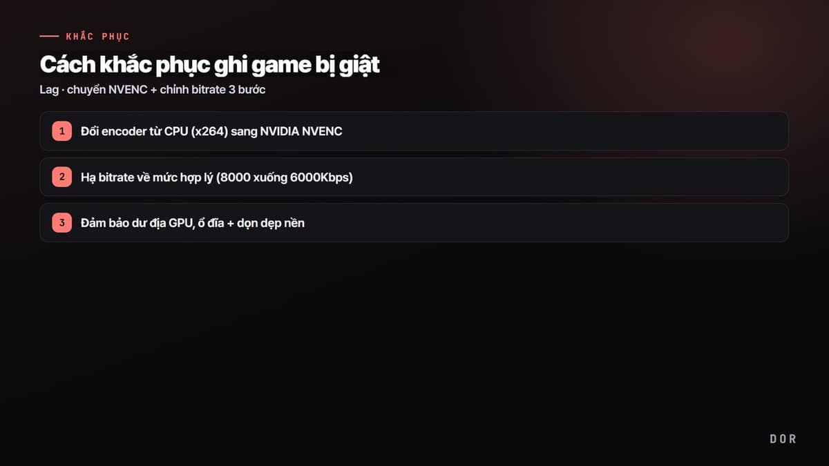Cách khắc phục ghi game bị giật — sơ đồ tóm tắt các bước