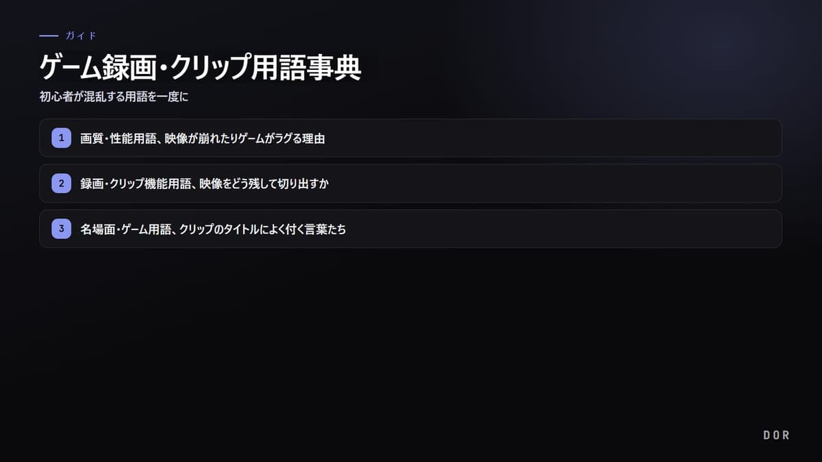 ゲーム録画・クリップ用語事典 の手順まとめ図