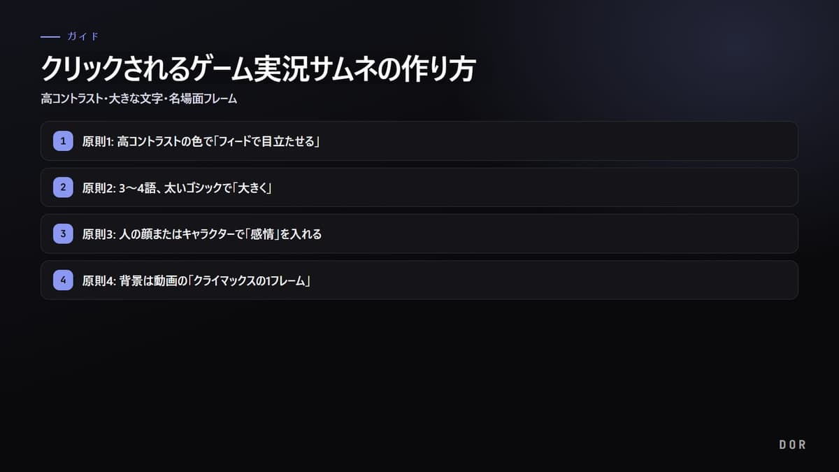 クリックされるゲーム実況サムネの作り方 の手順まとめ図