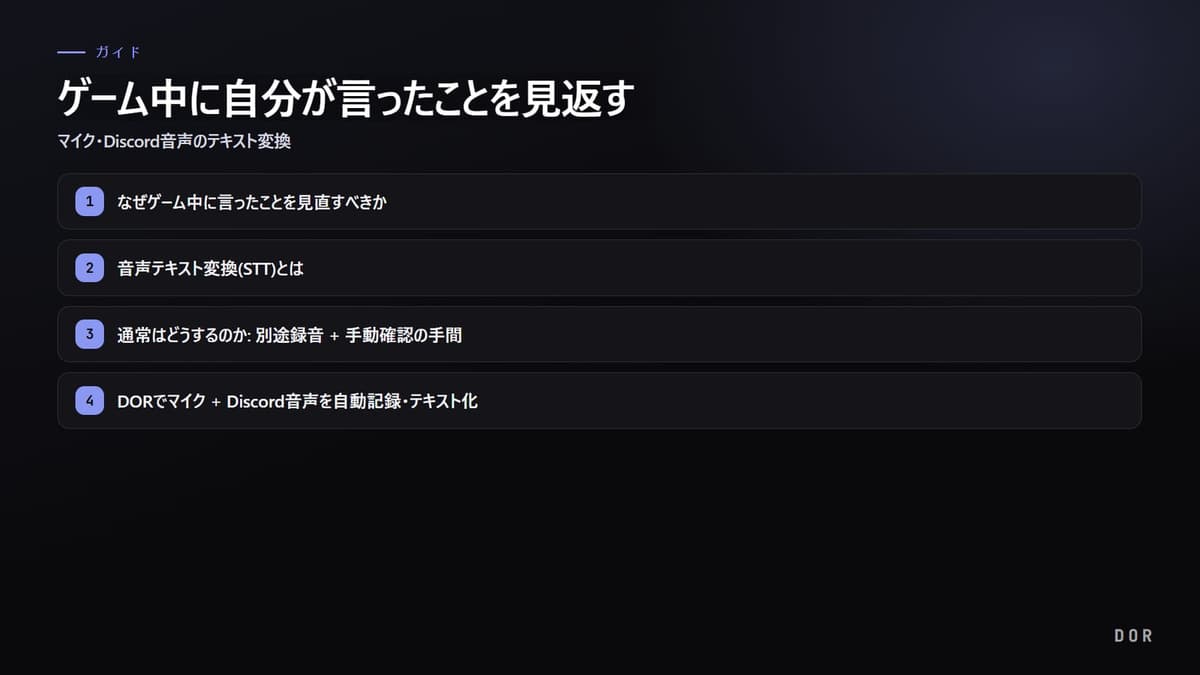 ゲーム中に自分が言ったことを見返す の手順まとめ図