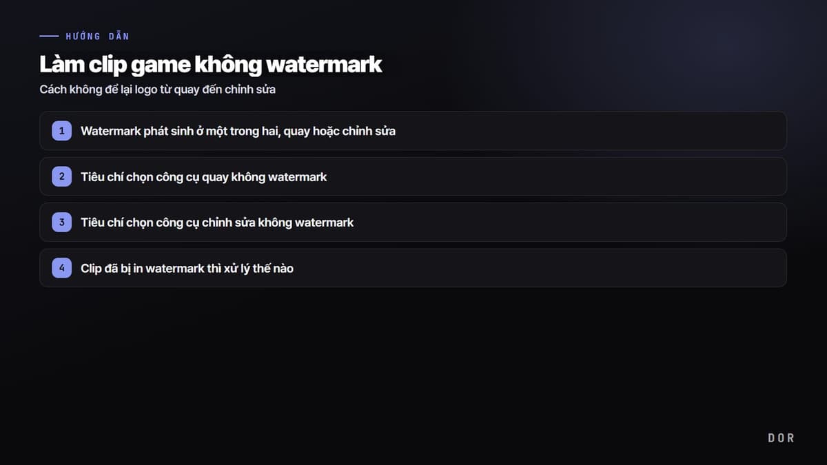 Làm clip game không watermark — sơ đồ tóm tắt các bước