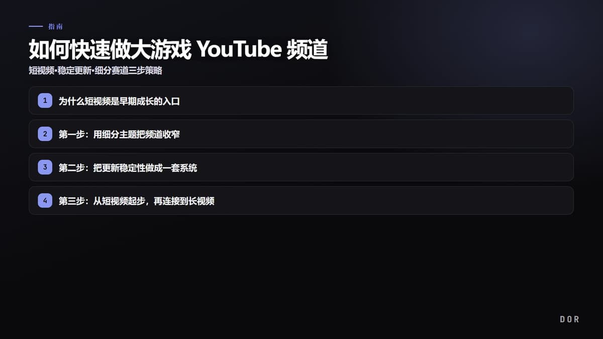 如何快速做大游戏 YouTube 频道 步骤要点图示