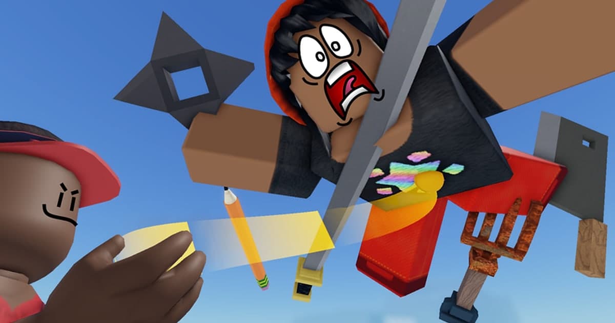 Thumbnail resmi Fling Things and People dengan karakter yang kaget dan shuriken yang beterbangan