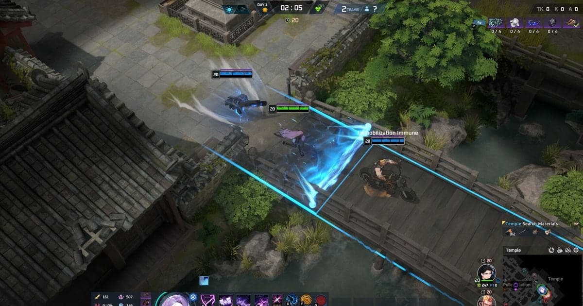 Ein offizieller Steam-Screenshot von Eternal Return (Kampf auf einer Brücke)