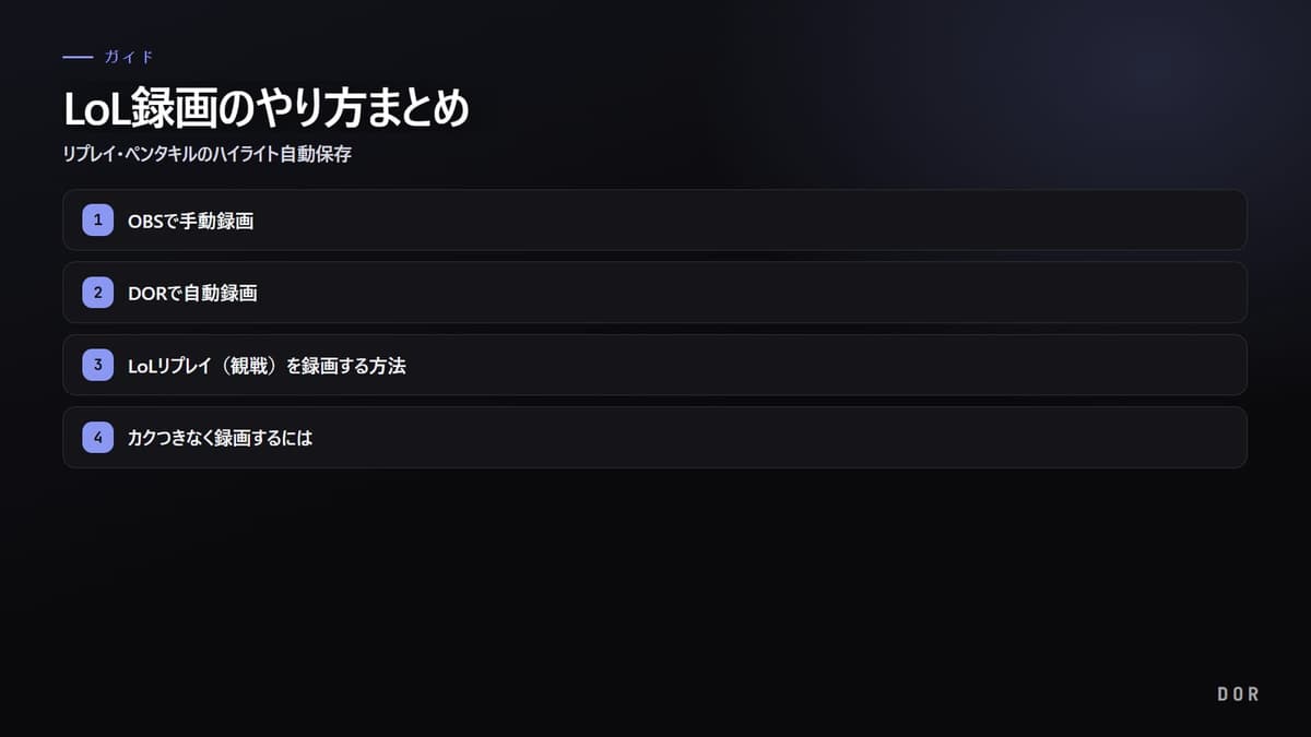 LoL録画のやり方まとめ の手順まとめ図