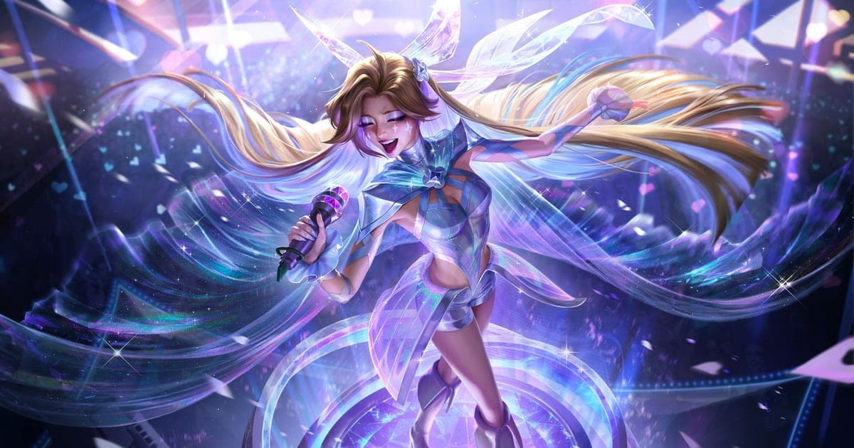 Official League of Legends patch 26.17 notes key art — a champion holding a microphone and singing amid glowing sound waves in an idol-themed skin