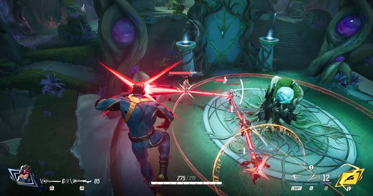 An official Marvel Rivals Steam screenshot (a fight with red beams and a magic circle)