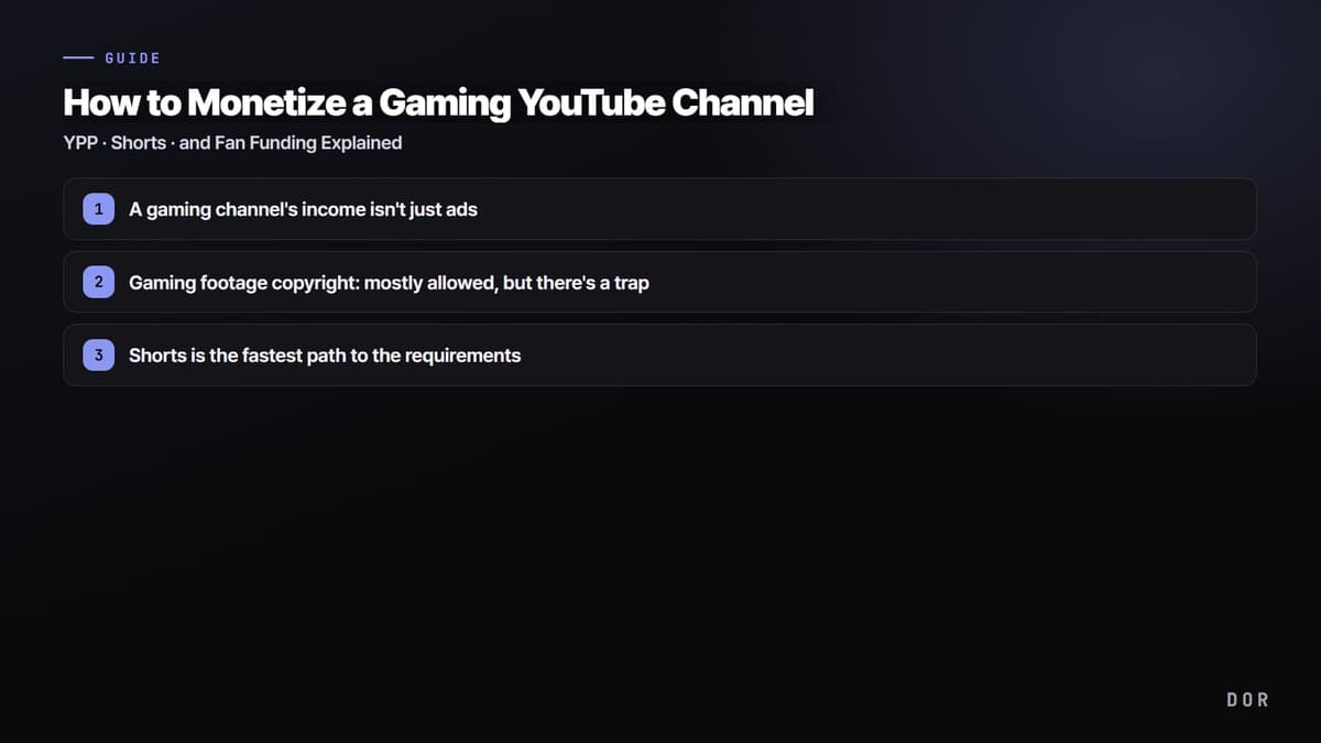 How to Monetize a Gaming YouTube Channel — step-by-step overview graphic