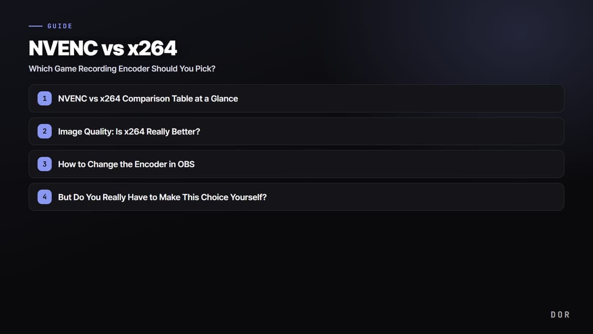 NVENC vs x264 — step-by-step overview graphic